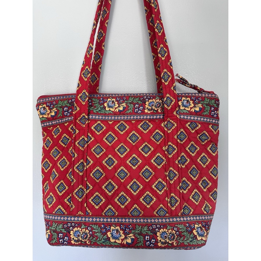 Vera Bradley Betsy Purse Tote Villa Red Pattern Retired Shoulder Bag Vintage - Picture 2 of 16